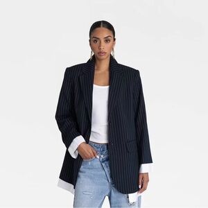 KBB by KAHLANA Target Womens The Shirt Blazer Jacket Navy/White Striped Large